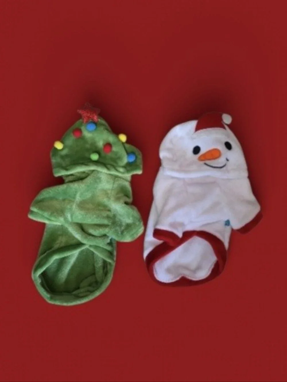 🎅 Holiday Plush Pet Hoodie Set - Green Christmas Tree & White Snowman (NWOT)